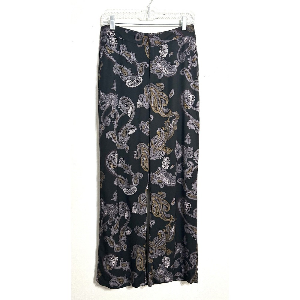 Lindex Lykke Women's Wide Leg Pants EU 40 US 8 Black Purple Brown Paisley Career